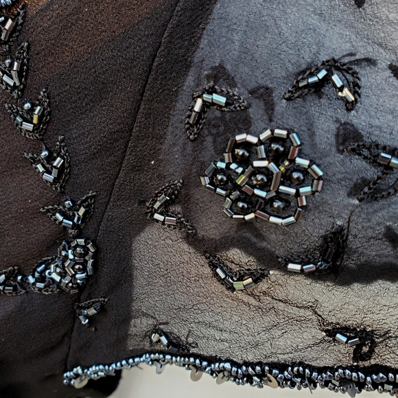 ♥️SOLD♥️Adrianna Papell Evening Wear Silk Bead Blk Blouse - Picture 10 of 13